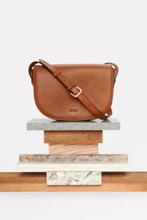 Leather Half Moon Crossbody Bag - Brown