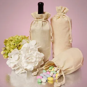 480 ct Single Bottle Natural Cotton Muslin Wine Bags with Drawstrings Closure - By Case