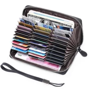 Antimagnetic Rfid Card Leather Zipper Wallet 36 Card Slot