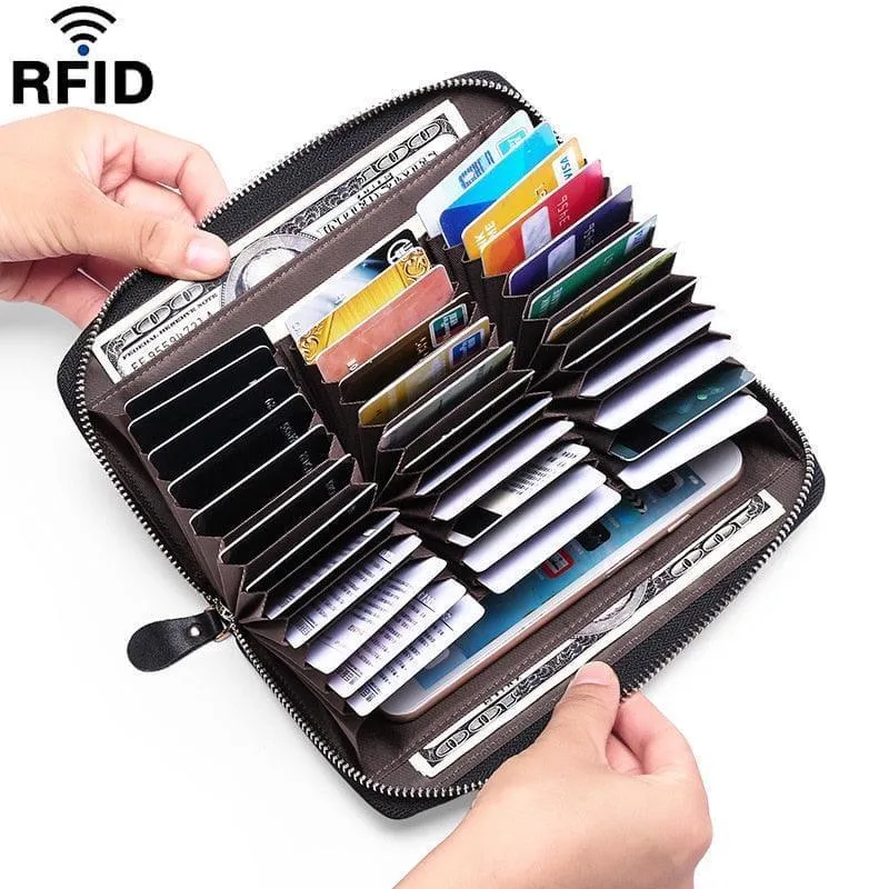 Antimagnetic Rfid Card Leather Zipper Wallet 36 Card Slot