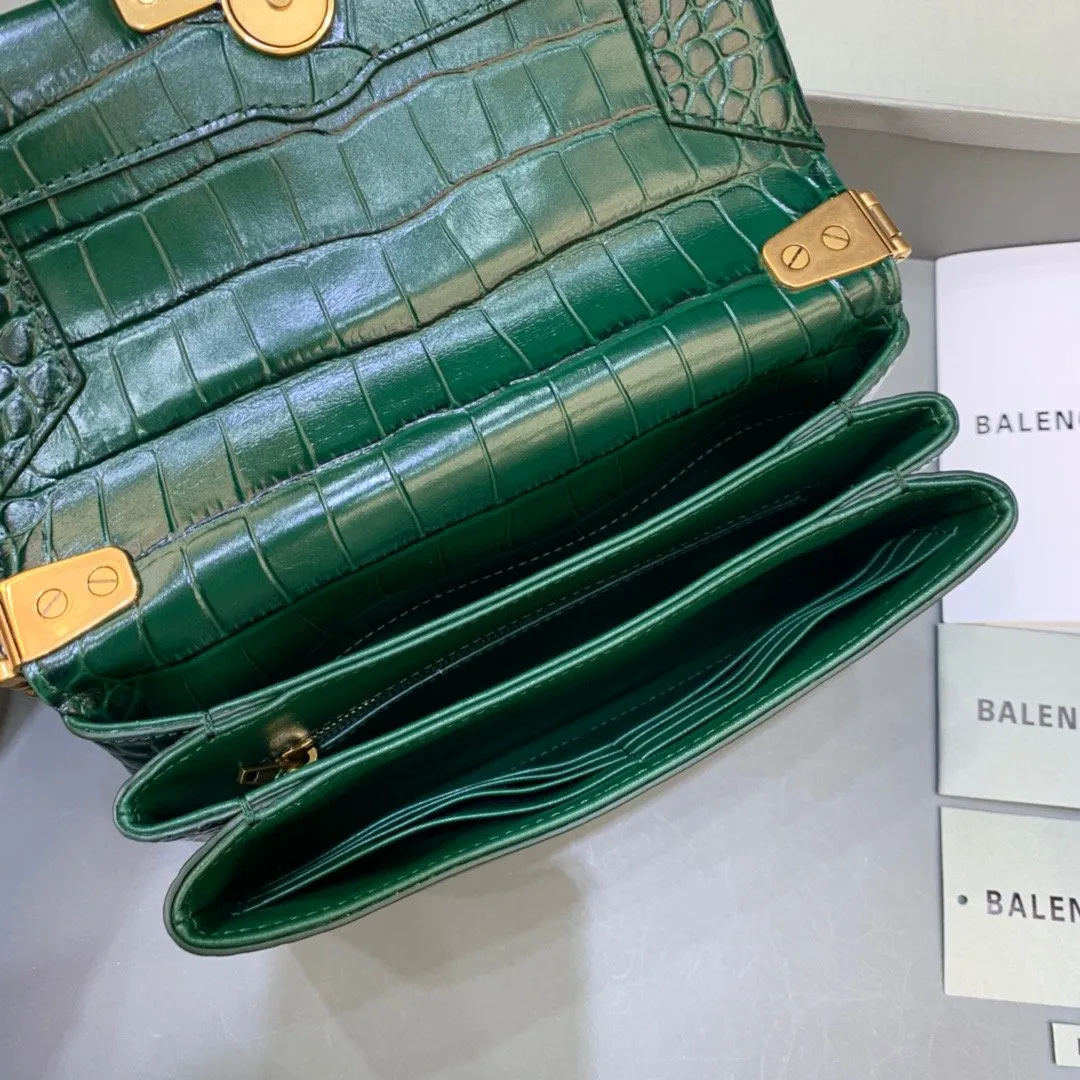 Balen Triplet Small Bag Crocodile Embossed Green, For Women,  Bags 8.3in/21cm