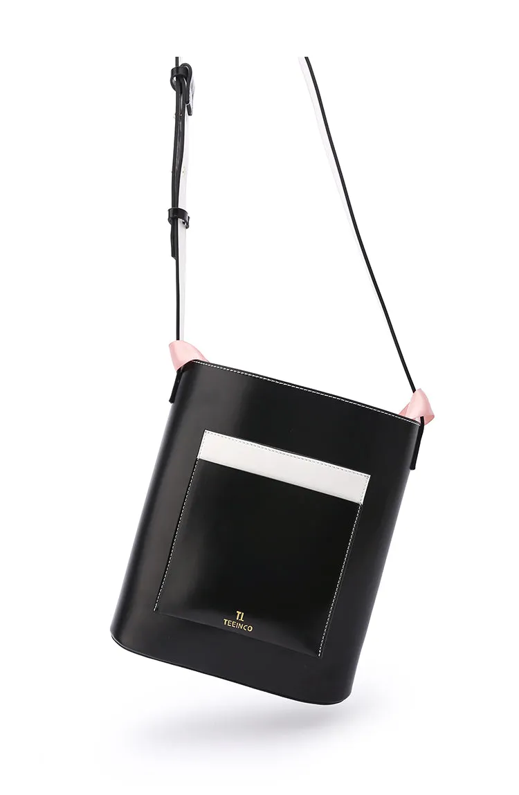 Black LEATHER WOMENs Bucket Purse SHOULDER BAG FOR WOMEN