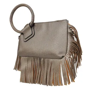 Bronze NGIL Faux Leather Fringe Wristlet