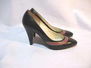 BRUNO MAGLI ITALY LEATHER Pump Shoe BLACK 36 High Heel Stripe PINK BEIGE