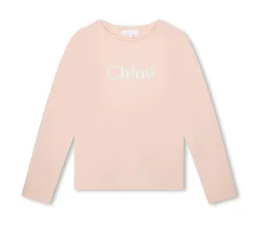 Chloé Girls Pink Logo Long Sleeve Top