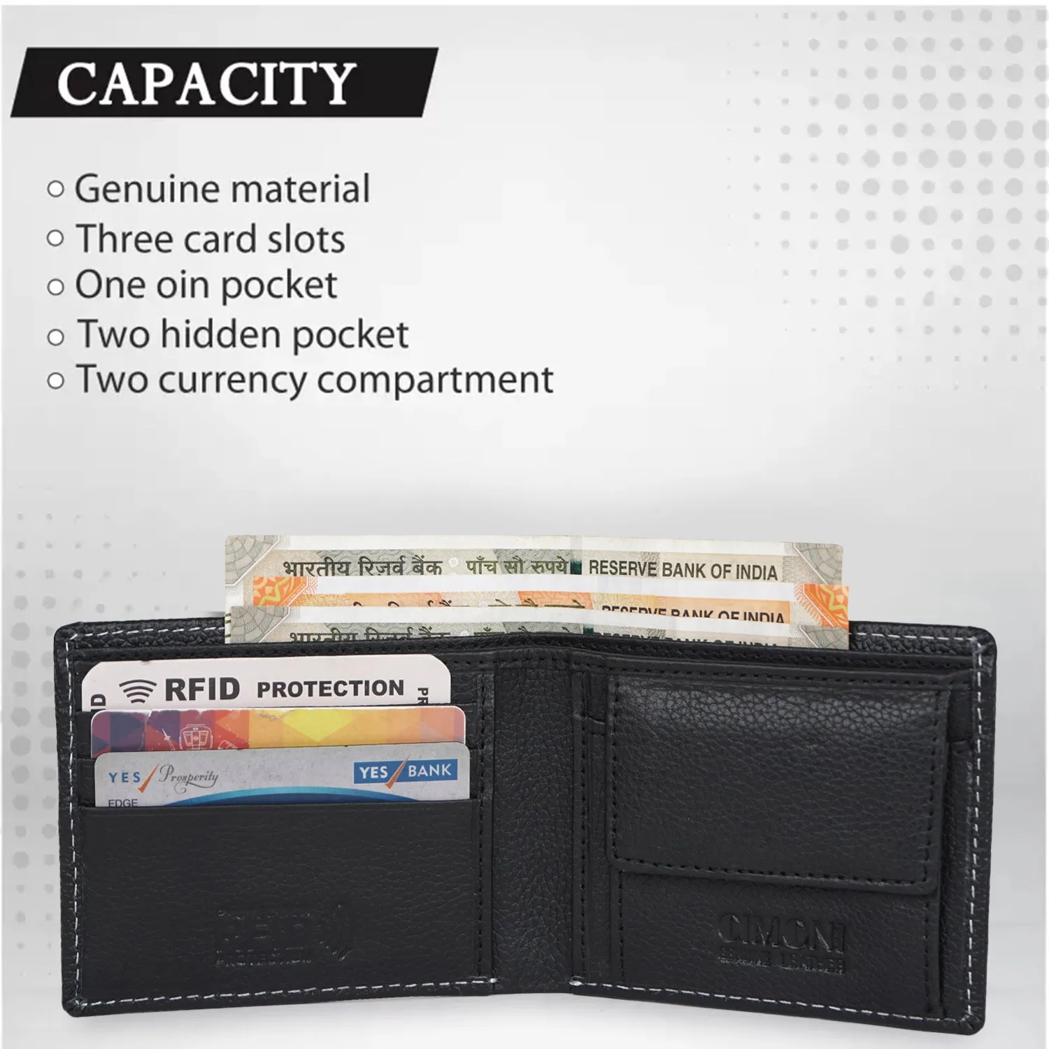 CIMONI RFID Genuine Leather Stylish Credit/5 Debit Card Slots 1 Flap Coin Pocket Wallet for Men