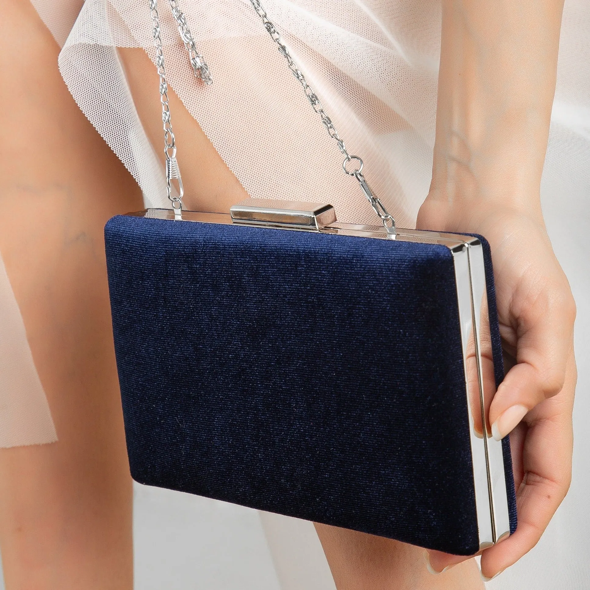 Clara - Dark Blue Velvet Bridal Clutch