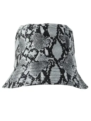 Gray & Black Snake Print Womens Bucket Hat