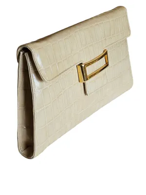 Italian Francesco Biasia Croc Embossed Ivory Patent Leather Versatile Purse Clutch