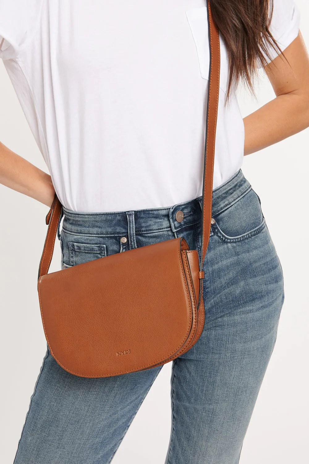 Leather Half Moon Crossbody Bag - Brown