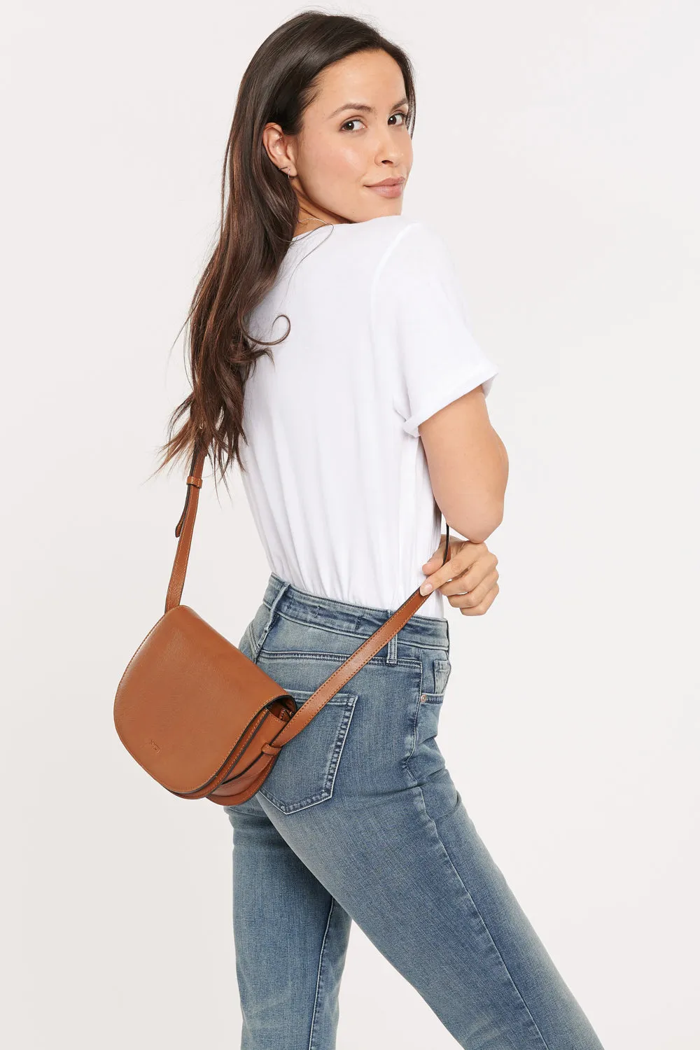 Leather Half Moon Crossbody Bag - Brown