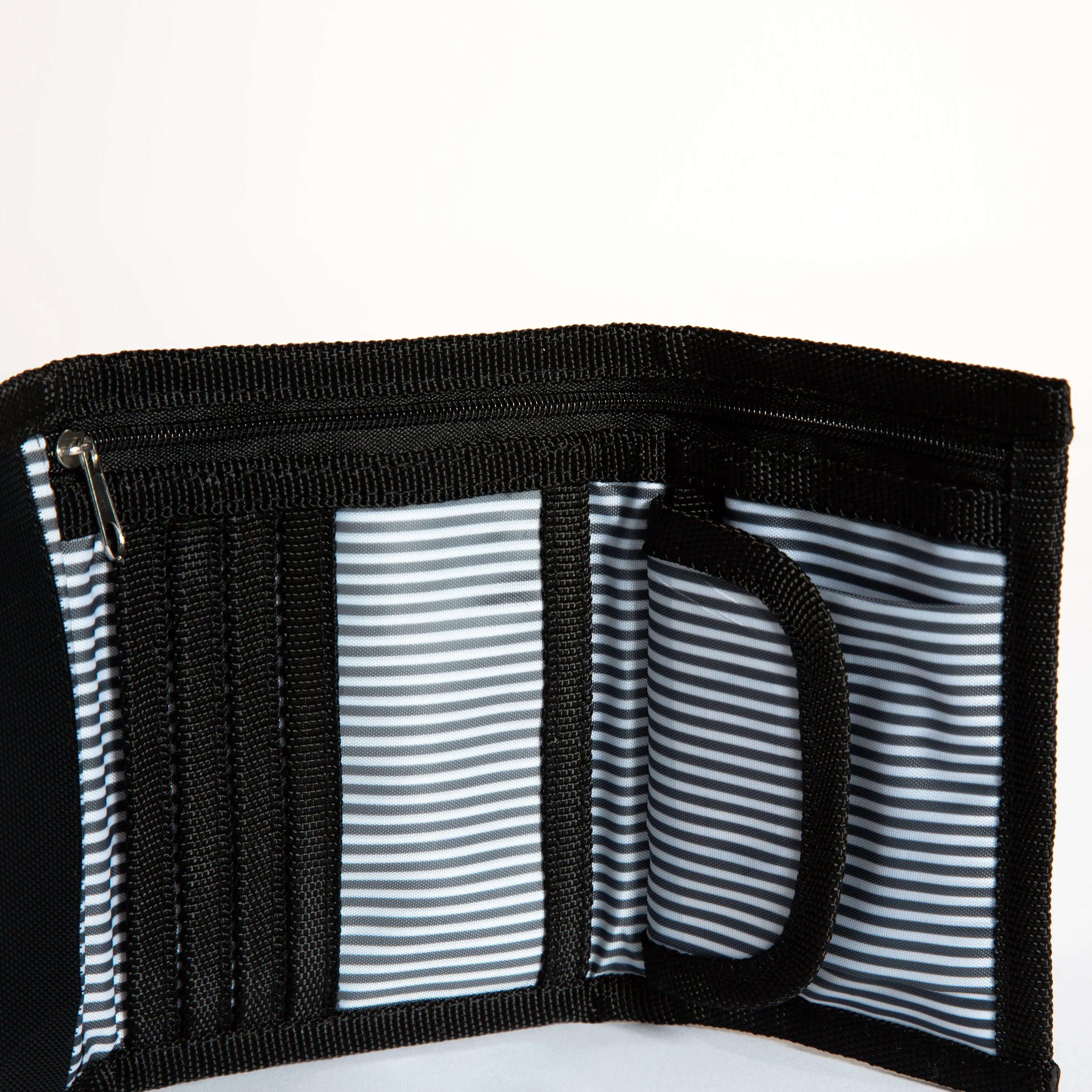 Monochrome tri-fold wallet waterproof coated with zip notes pocket