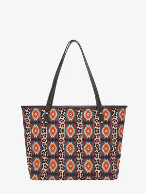 Montana West Aztec Leopard Print Canvas Tote Bag