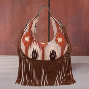 MW1285-8366  Montana West Aztec Fringe Crescent Crossbody Bag - Brown