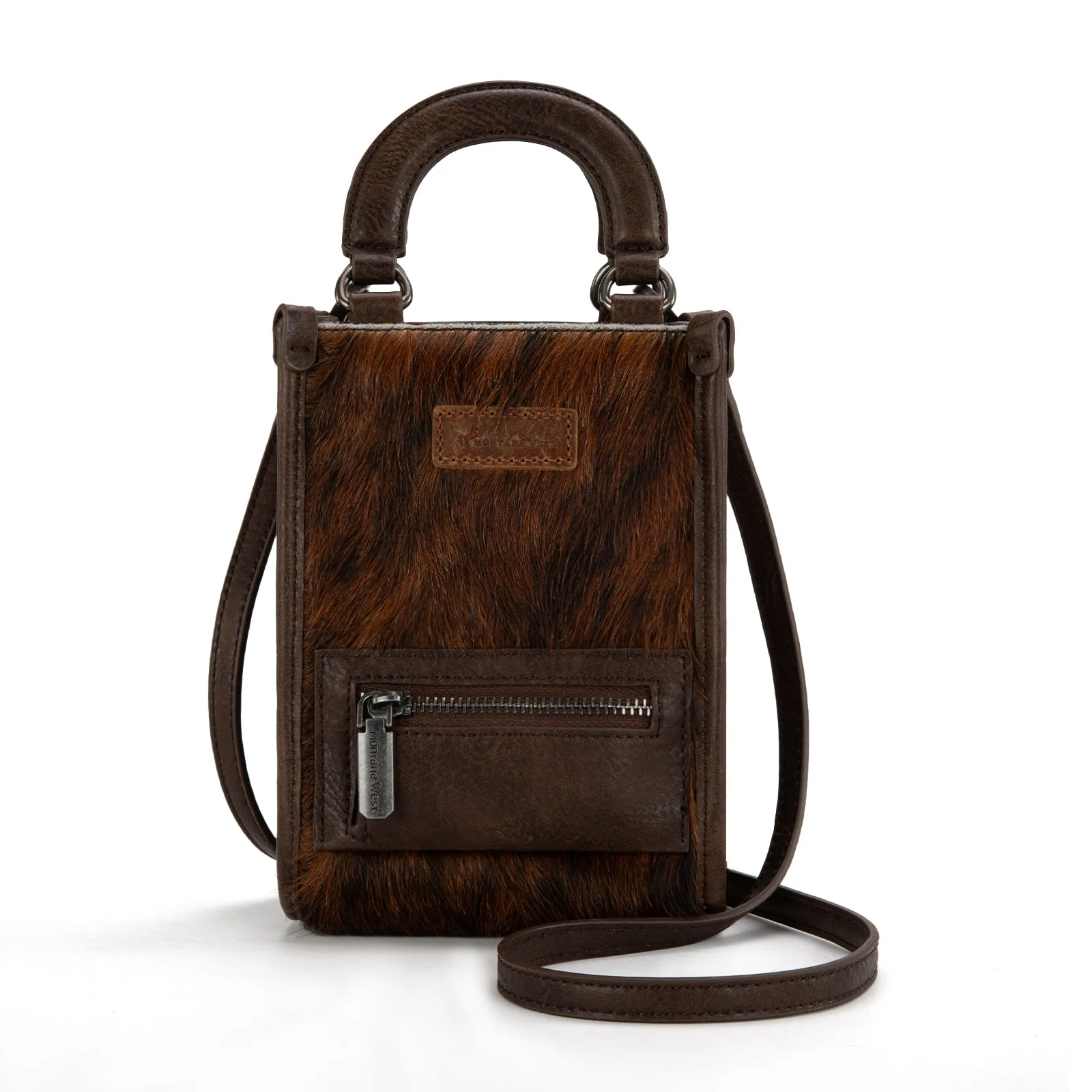 MW1311-1831  Montana West Hair-On Cowhide North South Mini Tote/Crossbody