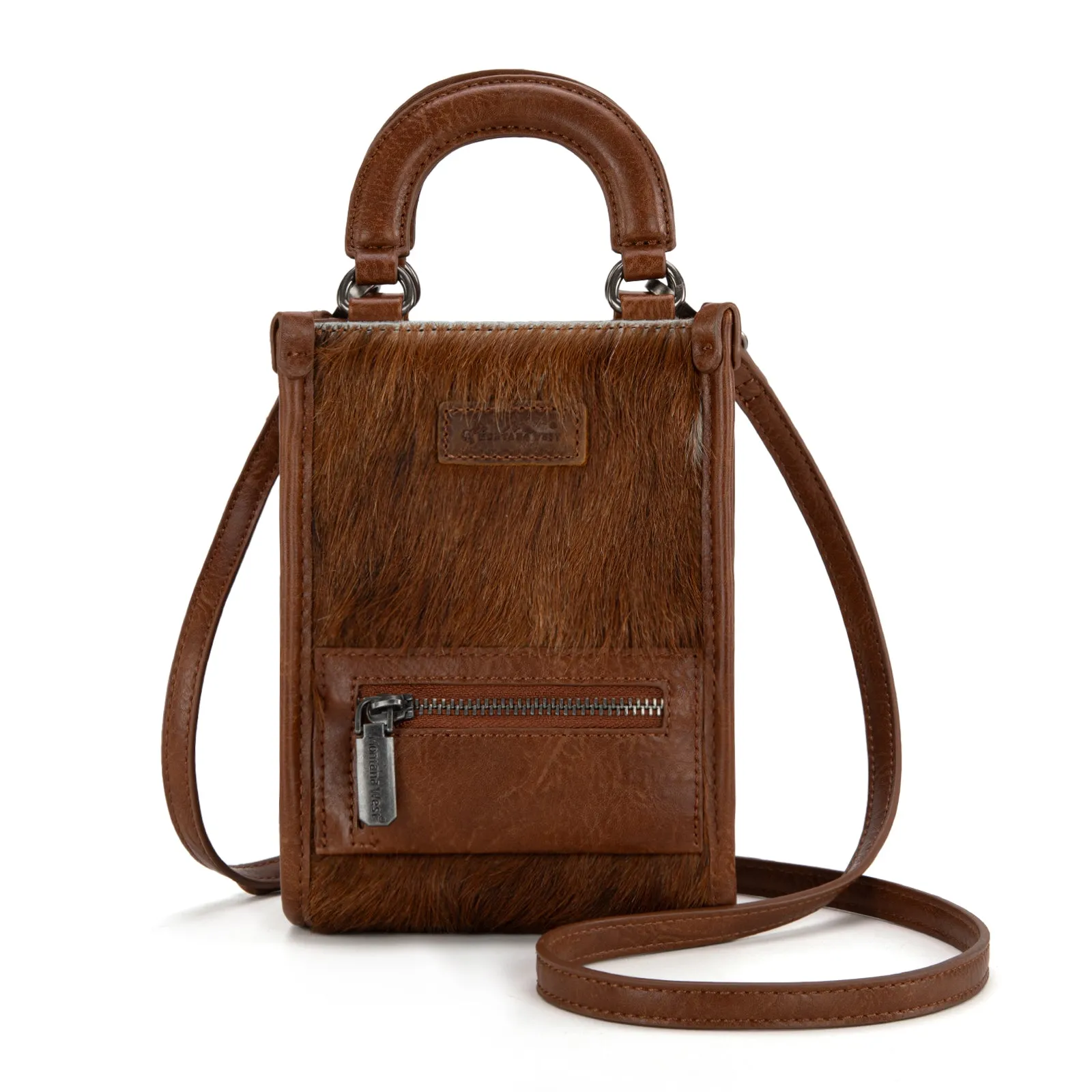 MW1311-1831  Montana West Hair-On Cowhide North South Mini Tote/Crossbody