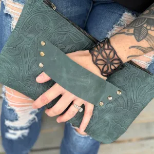 [raleigh leather] Clutch - Vintage Teal Embossed