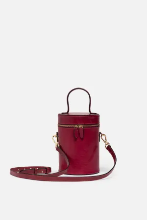 SSW - Cylindrical Bucket Leather Bag in Sangria Red