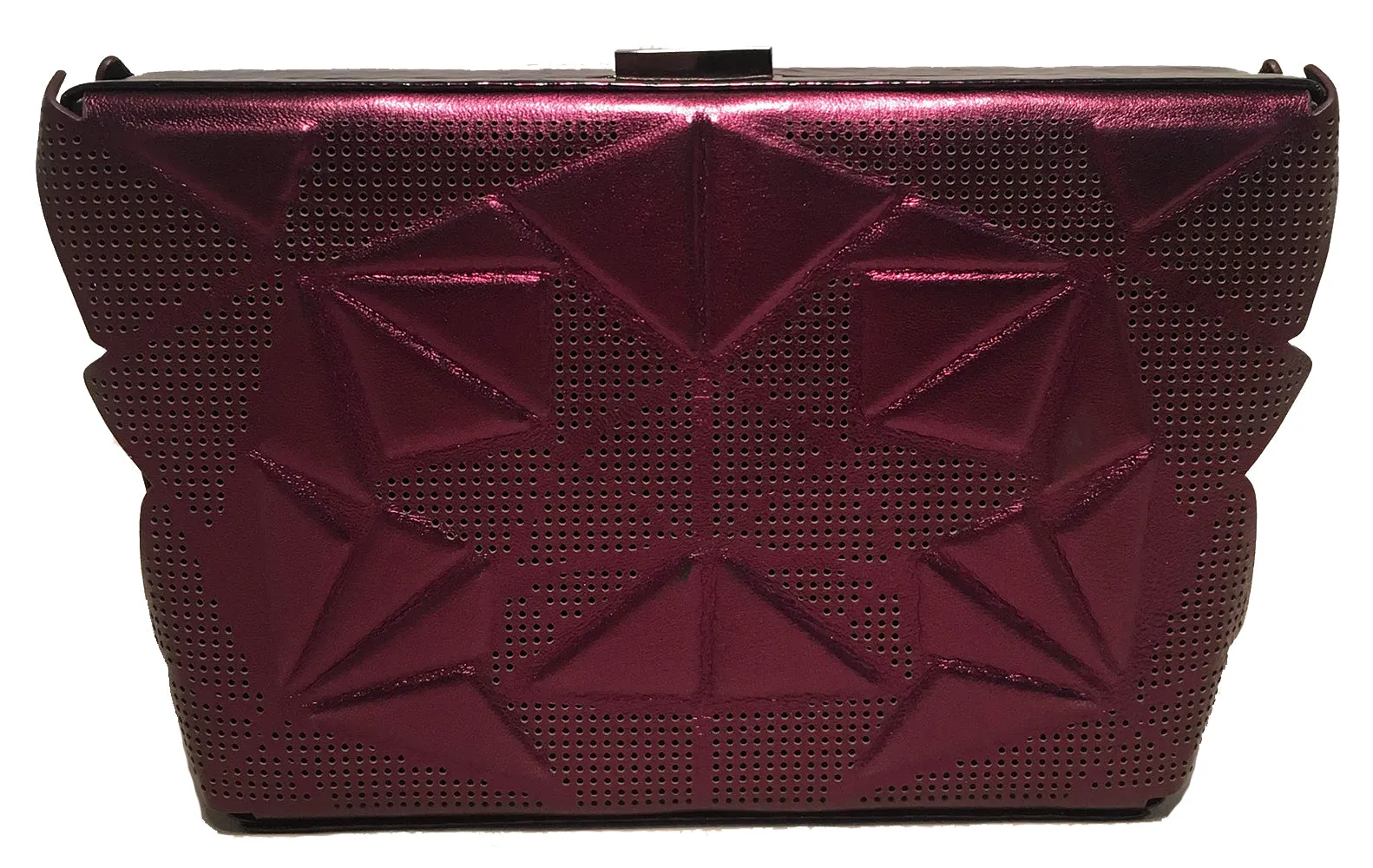 Tonya Hawkes Purple Metallic Embossed and Laser Cut Leather Clutch