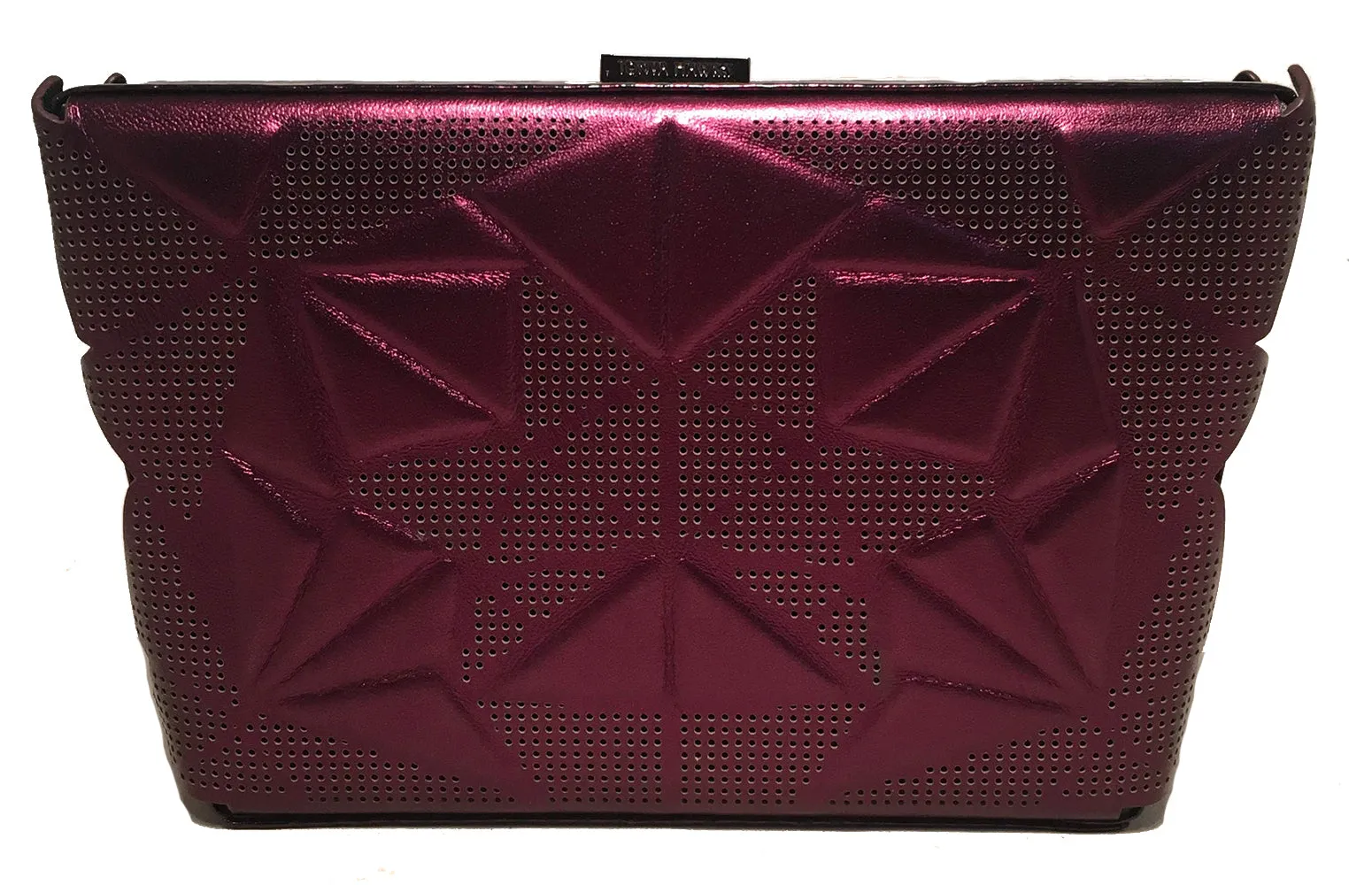 Tonya Hawkes Purple Metallic Embossed and Laser Cut Leather Clutch