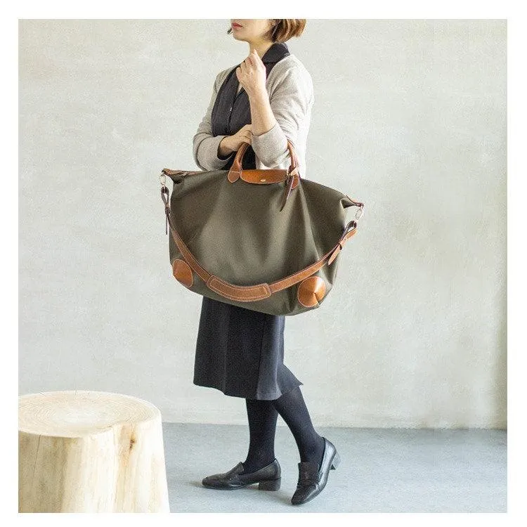 Waterproof Nylon and Cowhide Tote Bag, Handcrafted Women Shoulder Bag, Men Traveling Bag, Laptop Bag, Weekend Bag, Work Commutes Bag