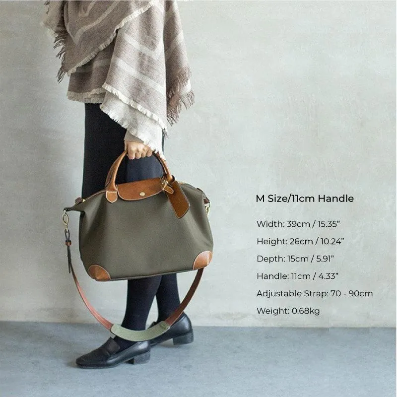 Waterproof Nylon and Cowhide Tote Bag, Handcrafted Women Shoulder Bag, Men Traveling Bag, Laptop Bag, Weekend Bag, Work Commutes Bag